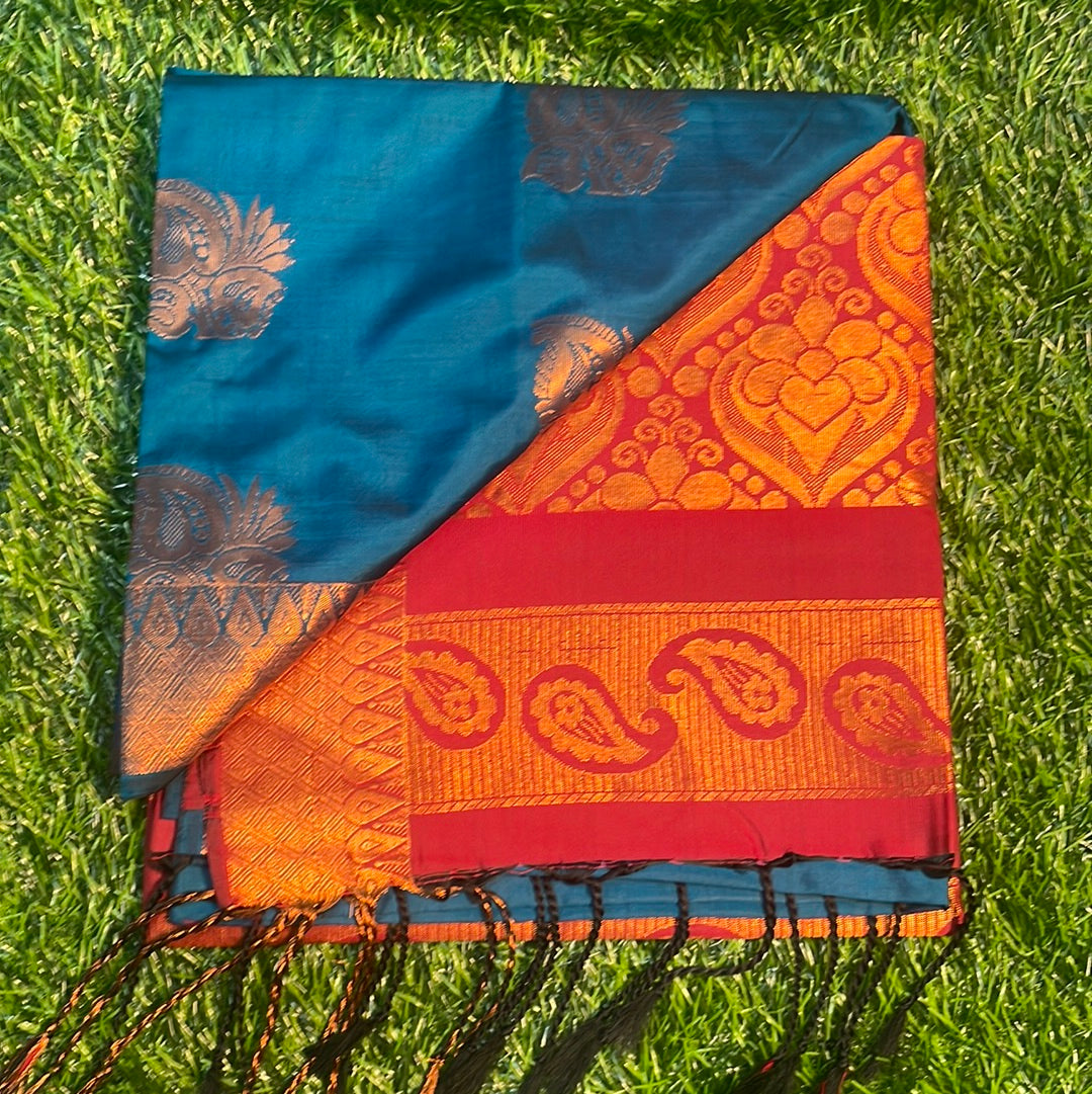 Kanjivaram Tissue Border Soft Silk Sarees (sea blue and maroon)