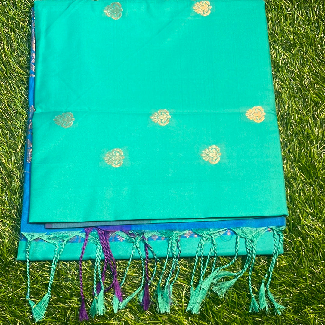 Kanjivaram Tissue Border Soft Silk Sarees (sea green and blue)