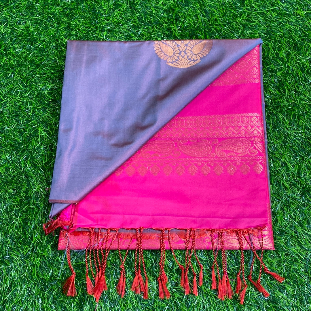 Kanjivaram Tissue Border Soft Silk Sarees (Purple and Pink Colour)