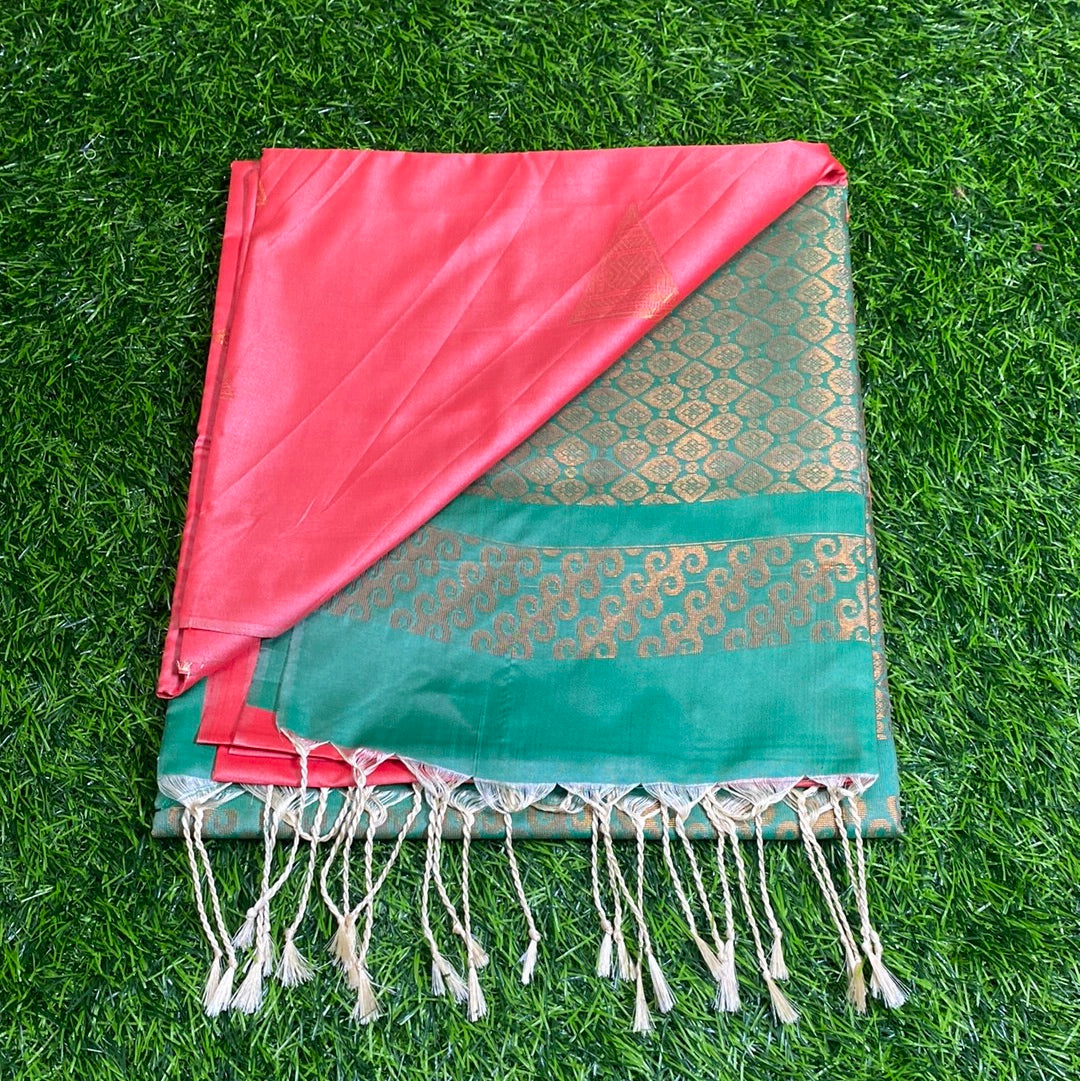 Kanjivaram Tissue Border Soft Silk Sarees (Pink and Sea Green Colour)