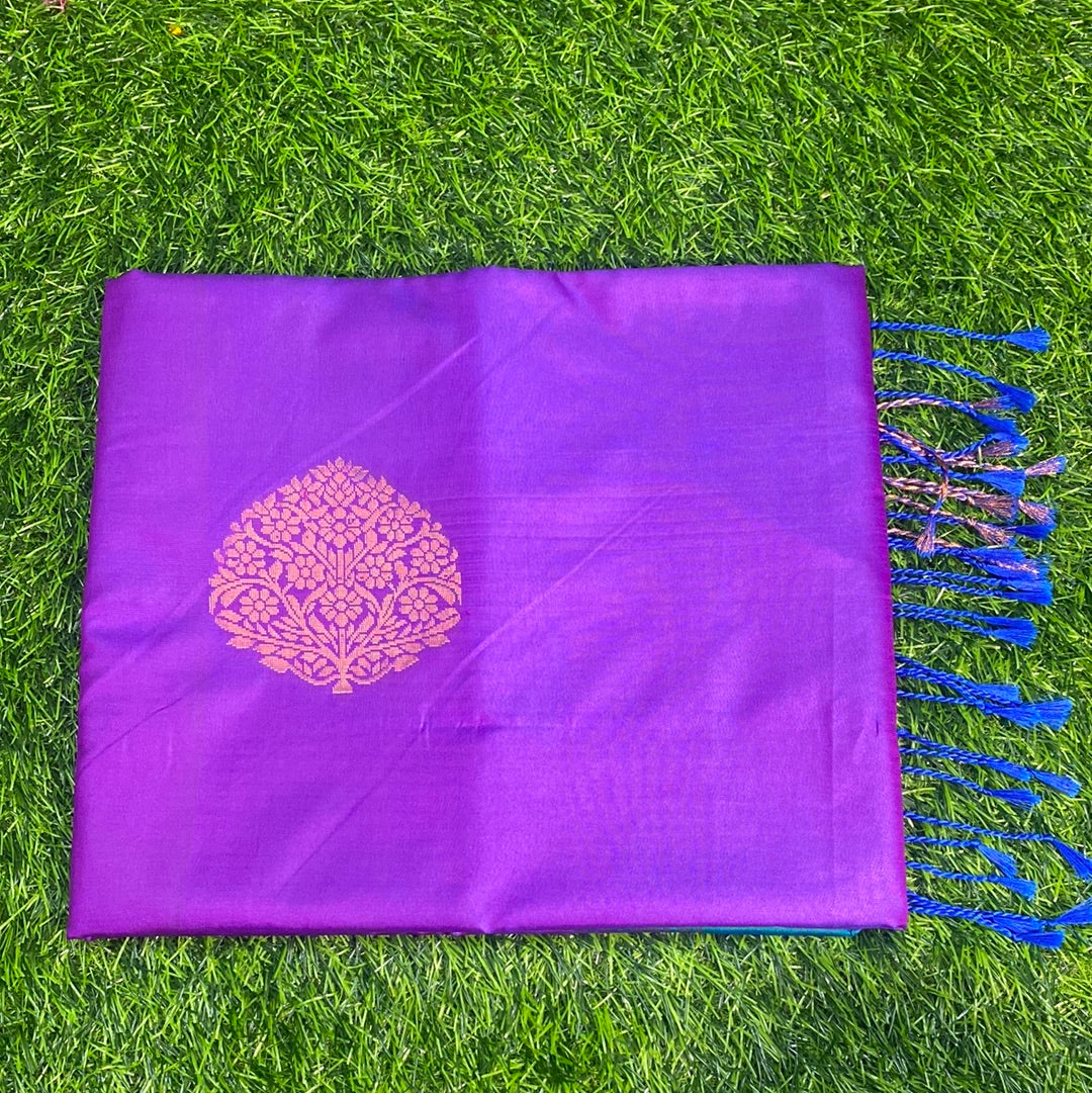 Kanjivaram Tissue Border Soft Silk Sarees (Purple and Olive Colour)