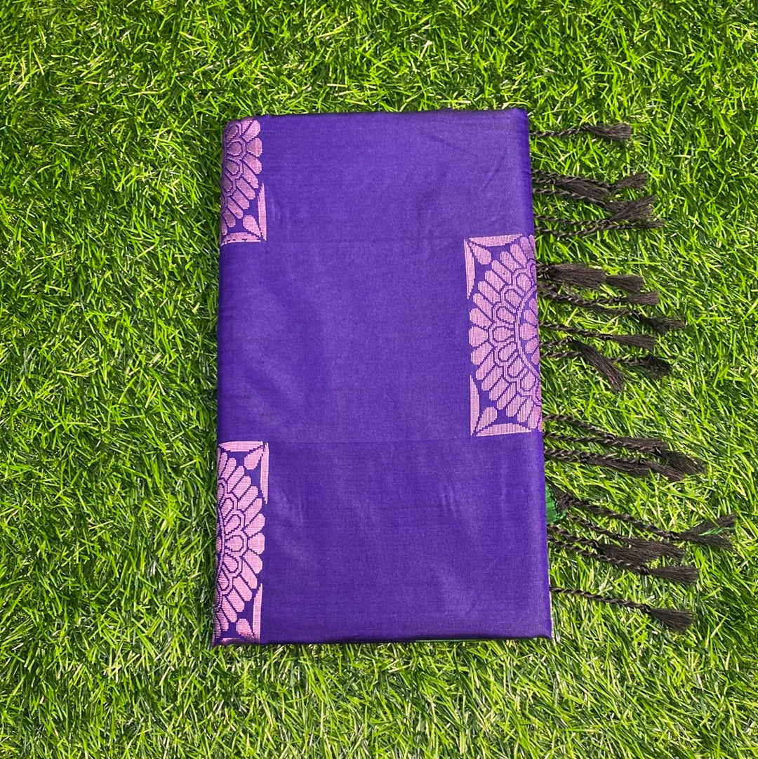 Kanjivaram Tissue Border Soft Silk Sarees (Purple and Green Colour)