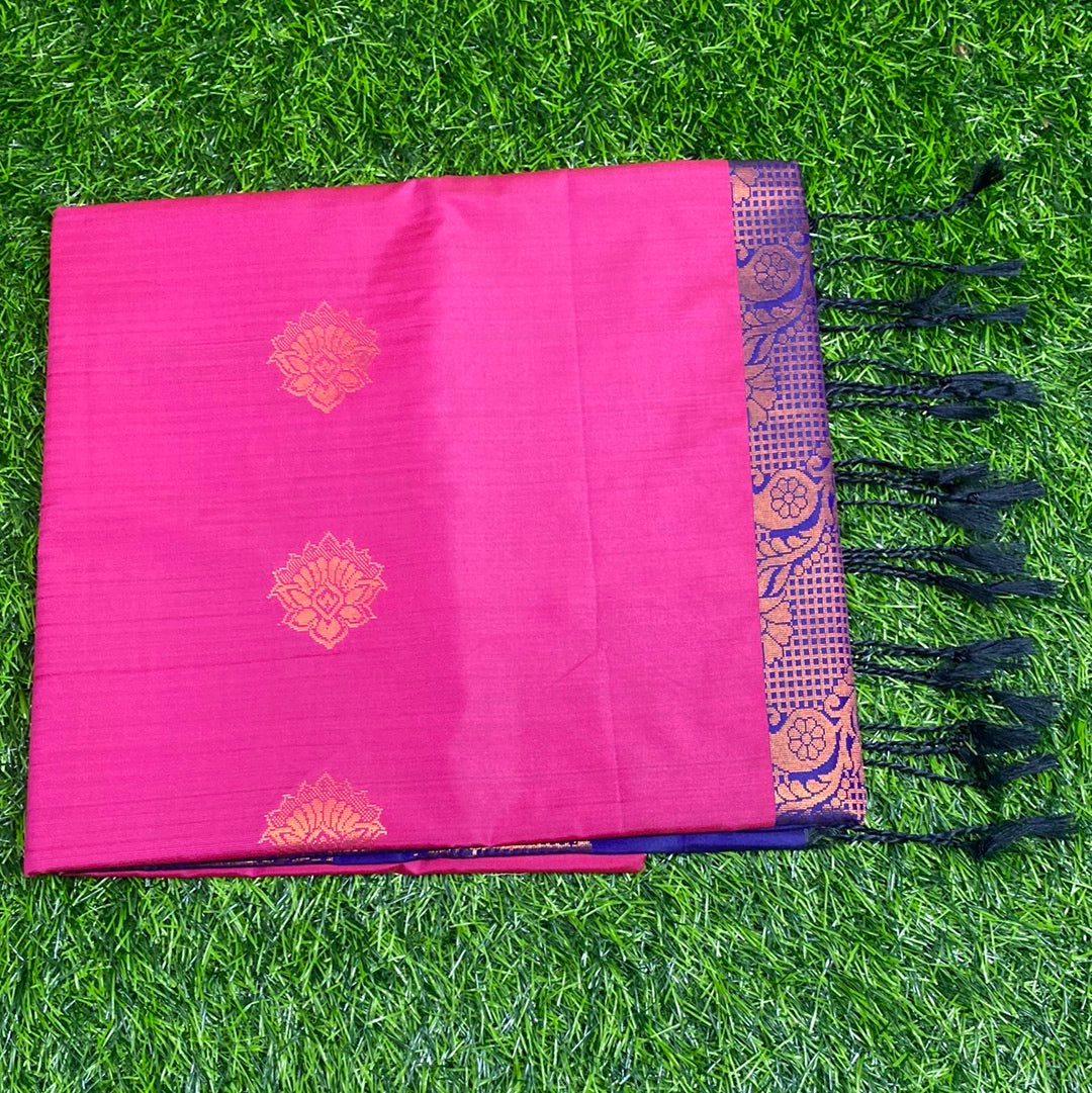 Kanjivaram Tissue Border Soft Silk Sarees (Pink and Blue Colour)