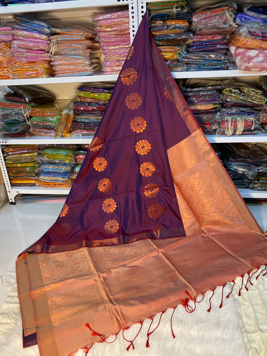Kanjivaram Tissue Border Soft Silk Saree (Purple & Peach)
