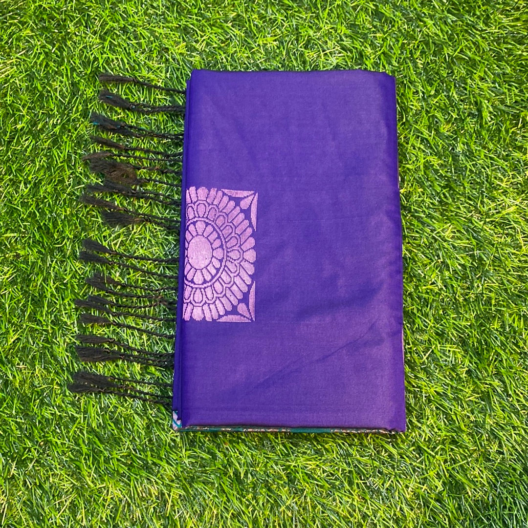 Kanjivaram Tissue Border Soft Silk Sarees (Purple and Sea Green Colour)