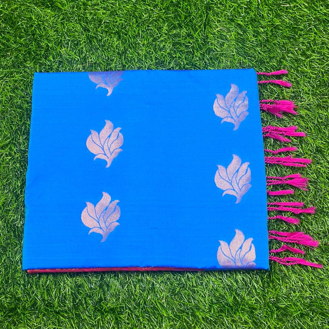 Kanjivaram Tissue Border Soft Silk Sarees (Blue and Pink Colour)