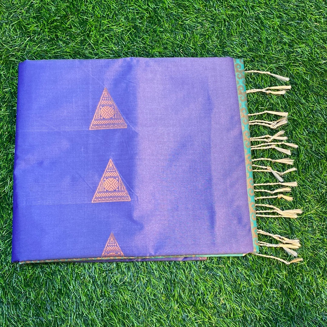 Kanjivaram Tissue Border Soft Silk Sarees (Purple and Sea Green Colour)