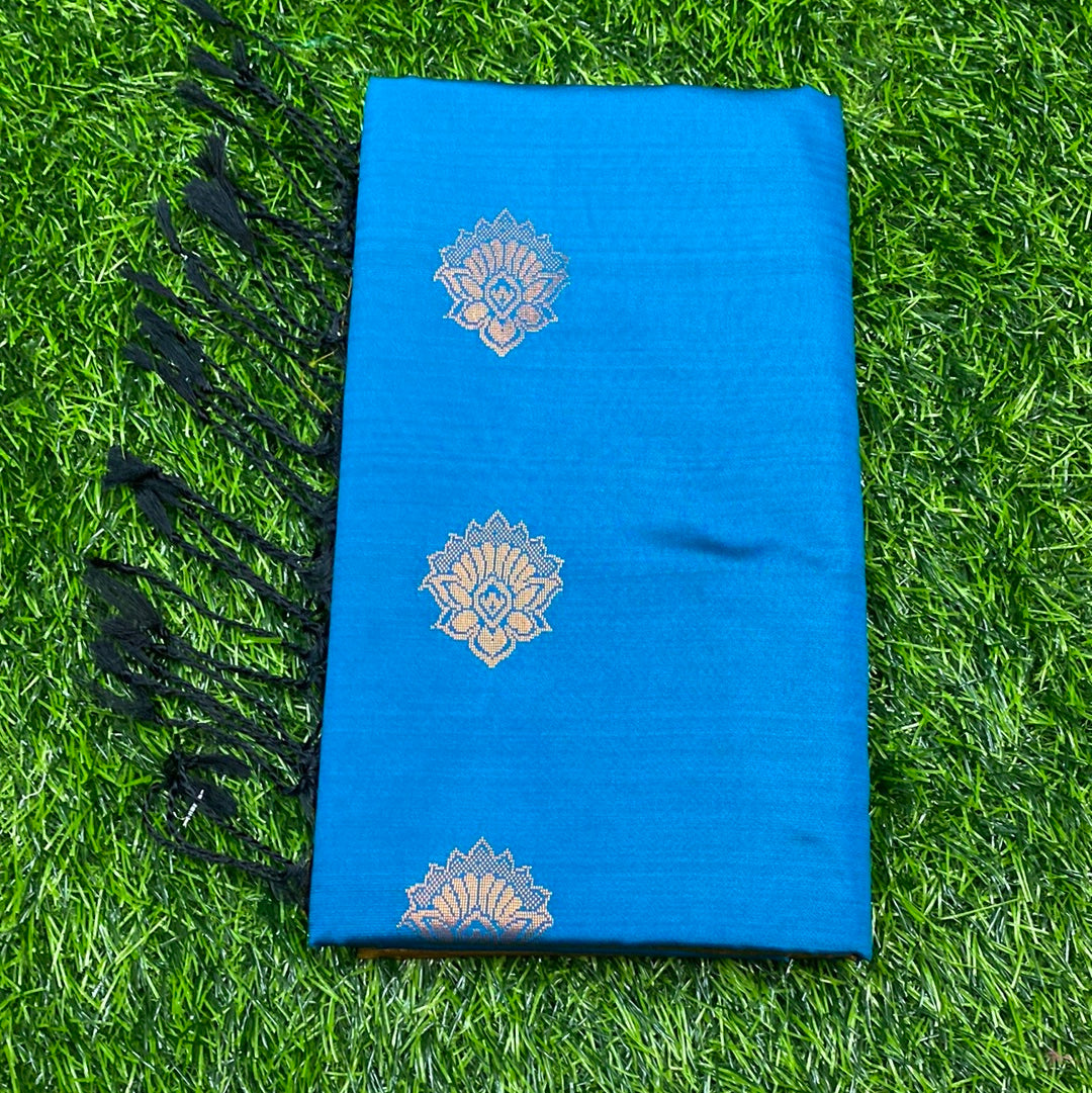 Kanjivaram Tissue Border Soft Silk Sarees (Blue and Mehandi Green Colour)