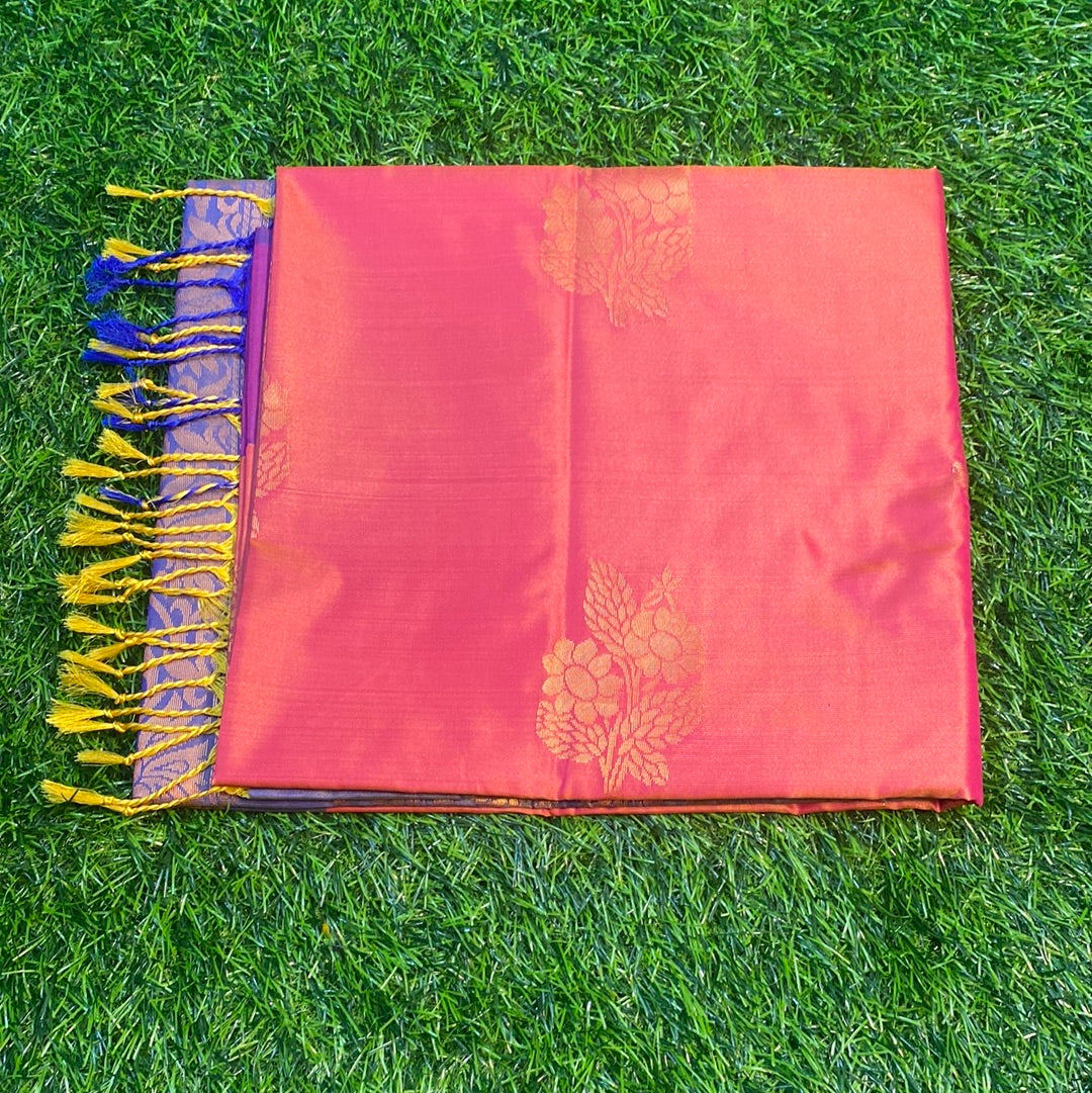 Kanjivaram Tissue Border Soft Silk Sarees (Orange and Blue Colour)