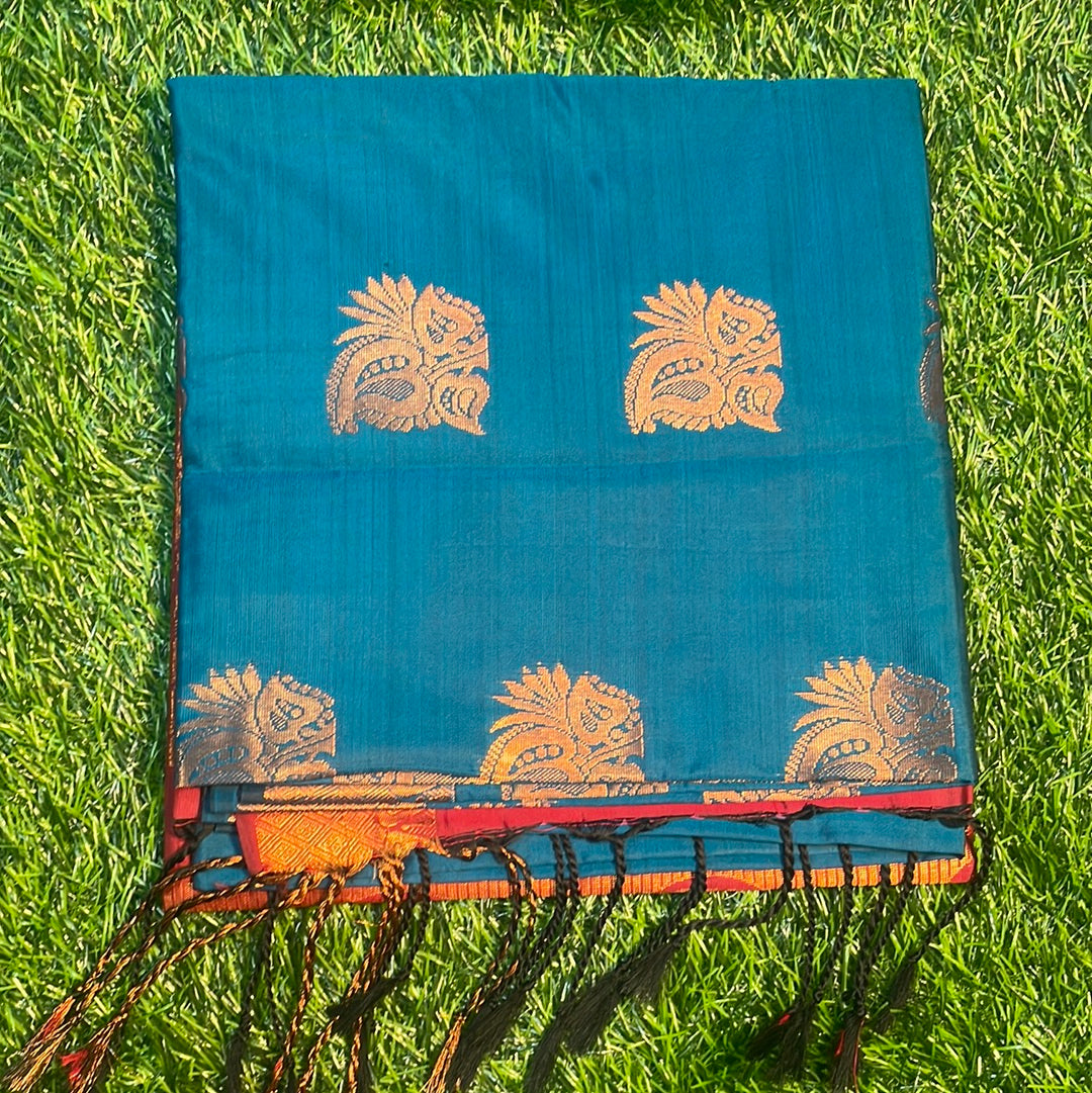 Kanjivaram Tissue Border Soft Silk Sarees (sea blue and maroon)