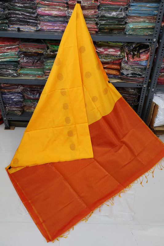 Kanjivaram Tissue Border Soft Silk Saree (Orange)