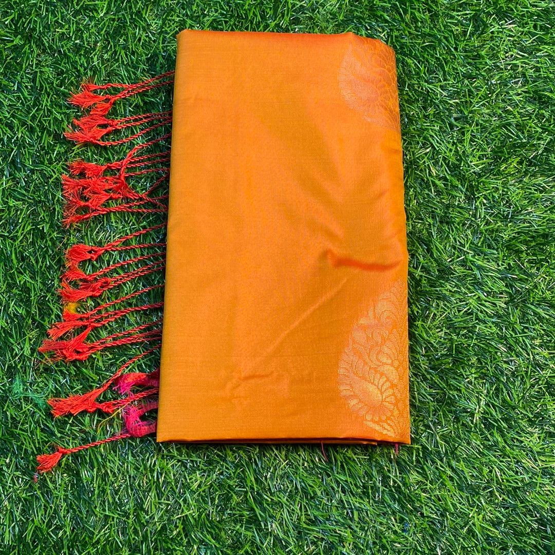 Kanjivaram Tissue Border Soft Silk Sarees (Orange and Pink Colour)