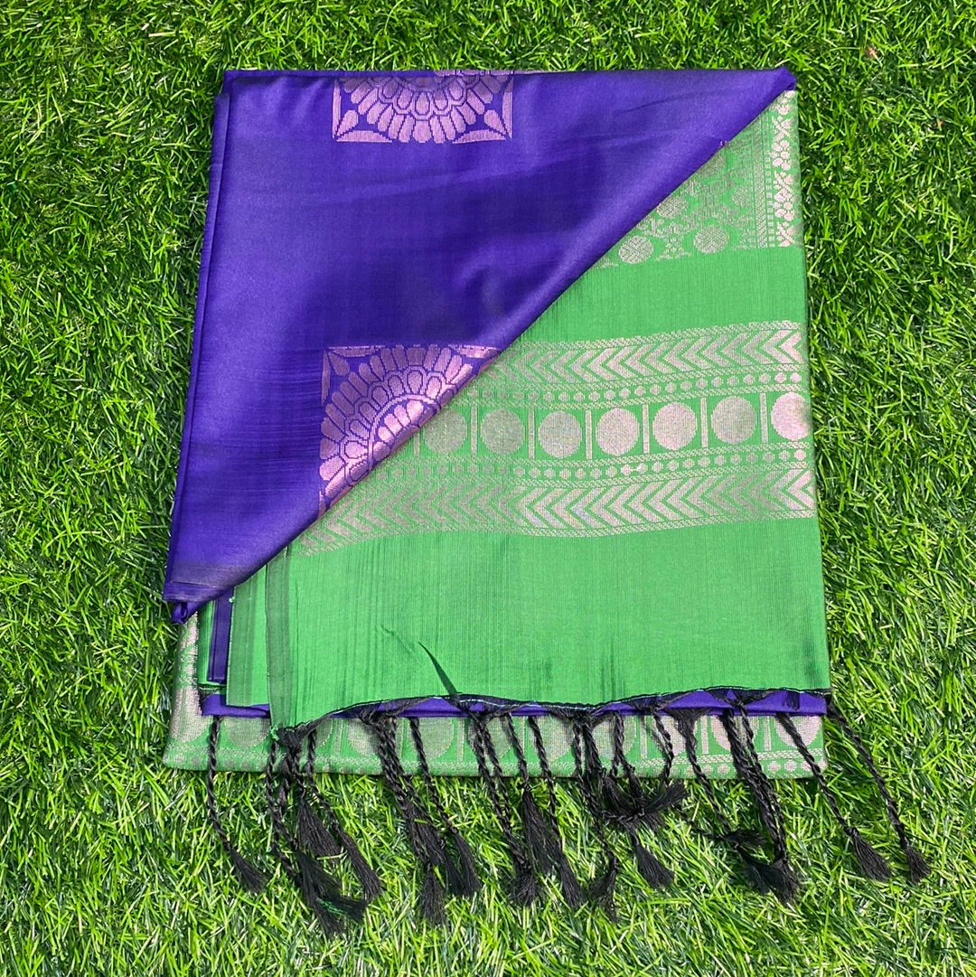 Kanjivaram Tissue Border Soft Silk Sarees (Purple and Green Colour)