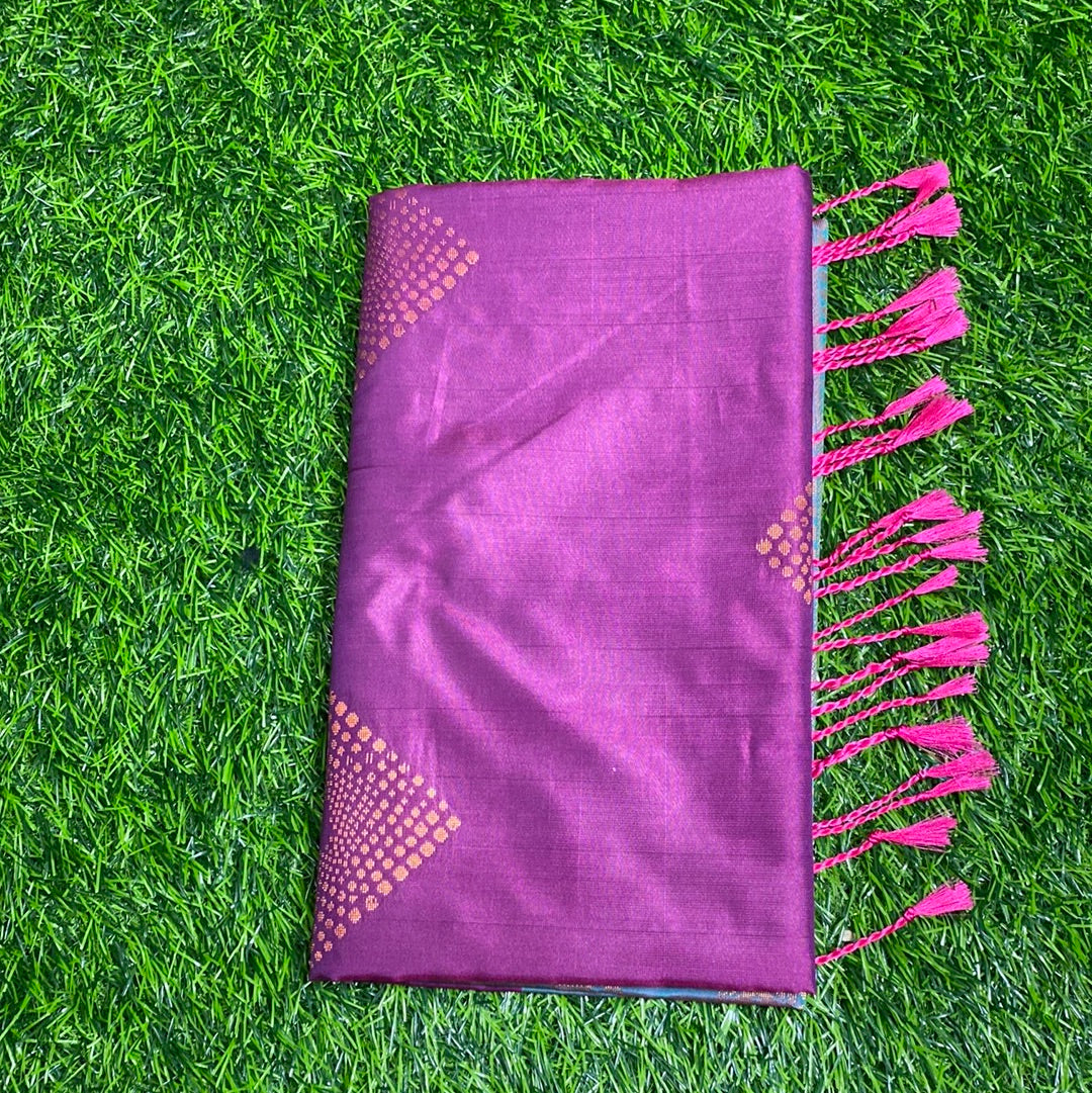 Kanjivaram Tissue Border Soft Silk Sarees (Purple and Sea Green Colour)