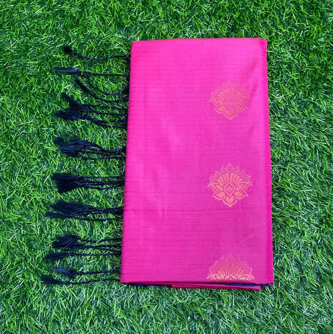 Kanjivaram Tissue Border Soft Silk Sarees (Pink and Blue Colour)