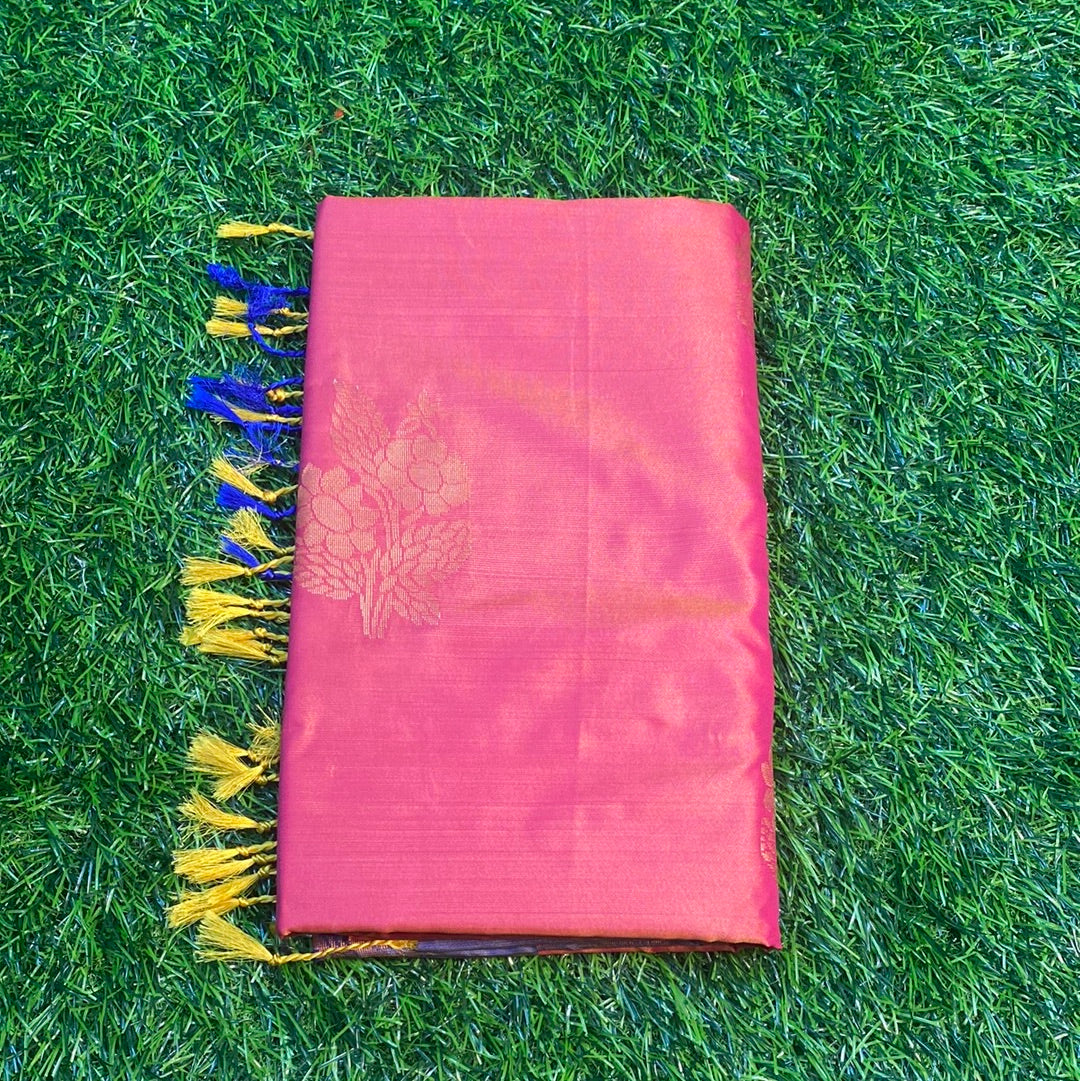 Kanjivaram Tissue Border Soft Silk Sarees (Orange and Blue Colour)