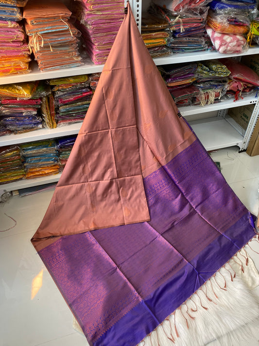 Kanjivaram Tissue Border Soft Silk Sarees (Rose Gold & Royal BLue)