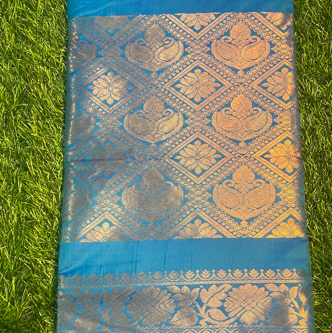 Kanjivaram Tissue Border Soft Silk Sarees (sea green and blue)