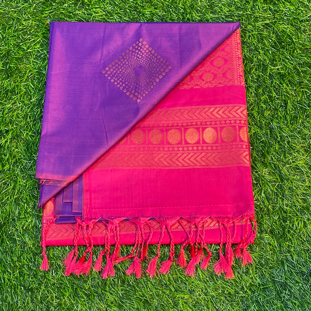 Kanjivaram Tissue Border Soft Silk Sarees (Purple and Pink Colour)