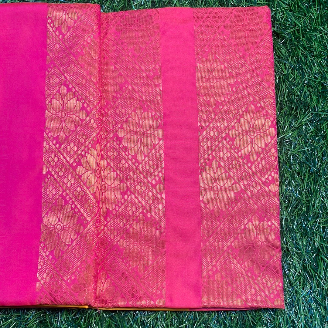 Kanjivaram Tissue Border Soft Silk Sarees (Mustard and Pink)