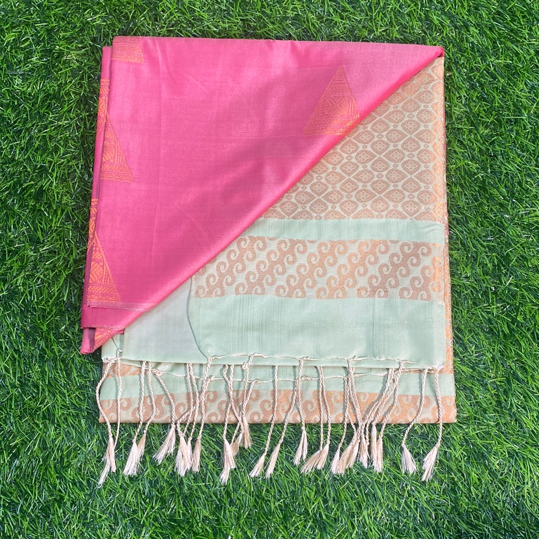 Kanjivaram Tissue Border Soft Silk Sarees (Pink and Sea Green Colour)