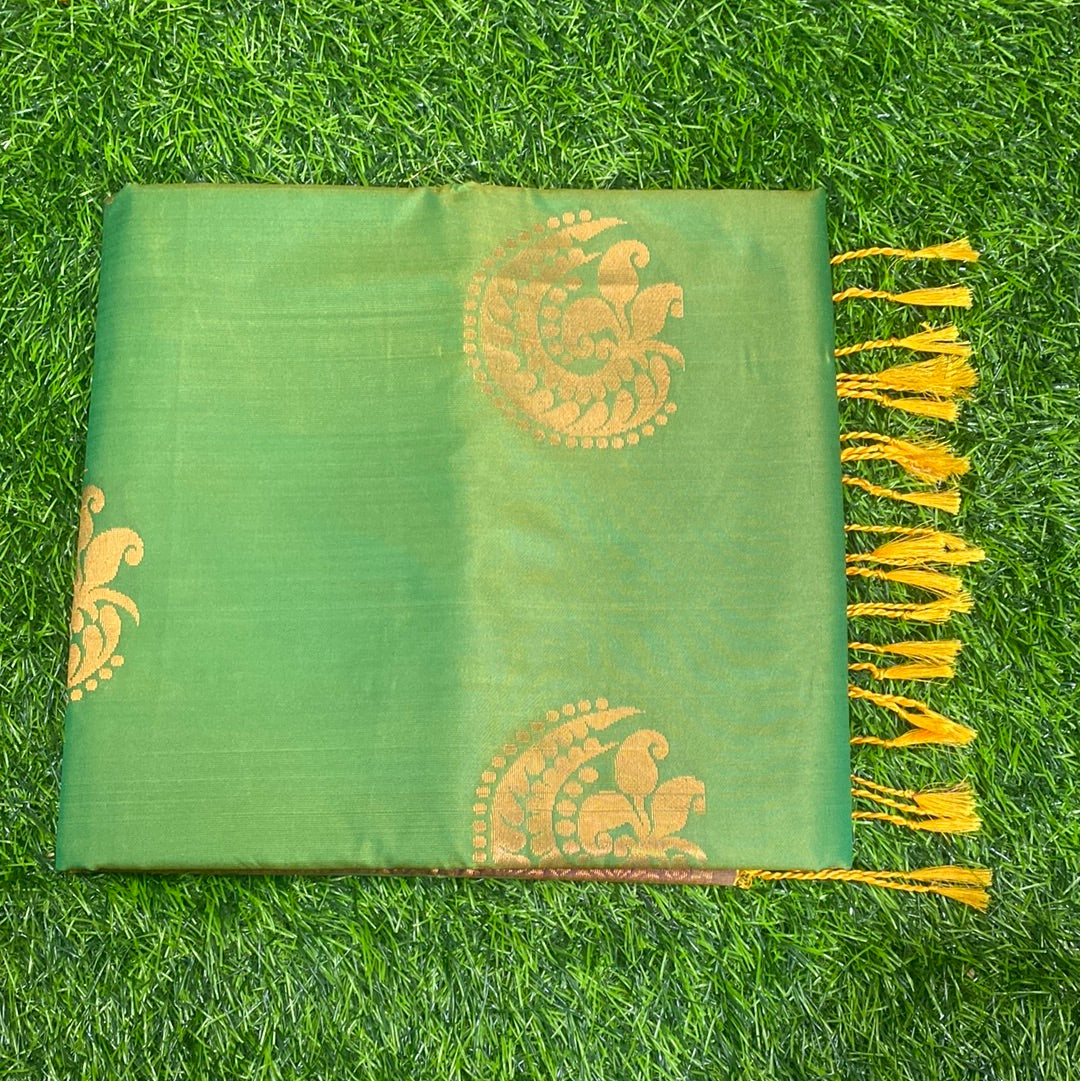 Kanjivaram Tissue Border Soft Silk Sarees (Green and Brown Colour)