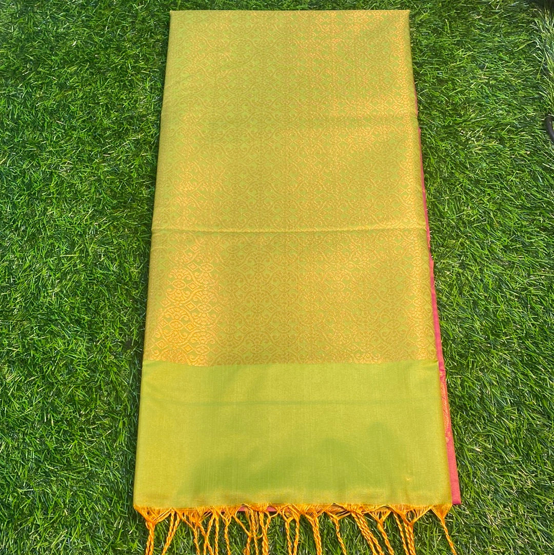Kanjivaram Tissue Border Soft Silk Sarees (Pink and Sea Green Colour)