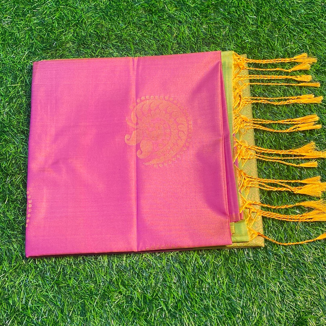 Kanjivaram Tissue Border Soft Silk Sarees (Pink and Sea Green Colour)