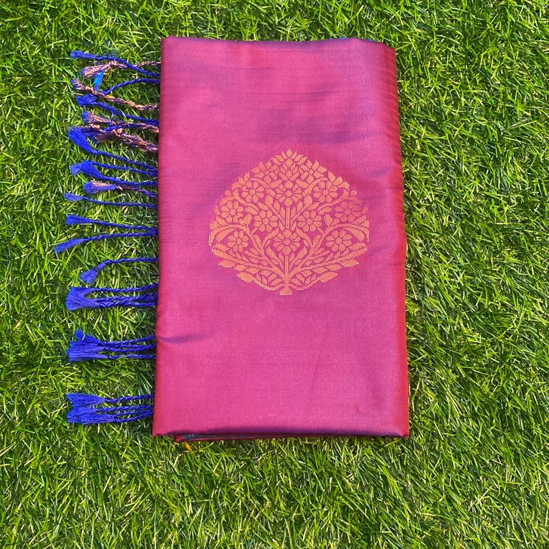 Kanjivaram Tissue Border Soft Silk Sarees (Purple and Sky Blue Colour)