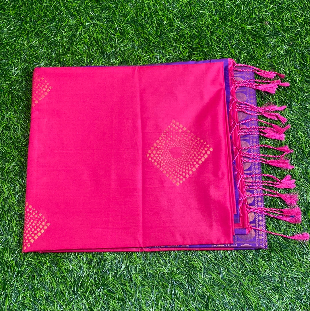 Kanjivaram Tissue Border Soft Silk Sarees (Pink and Purple Colour)