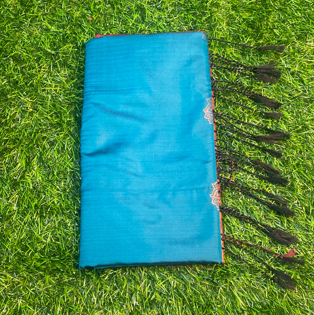 Kanjivaram Tissue Border Soft Silk Sarees (Sea Green and Maroon Colour)