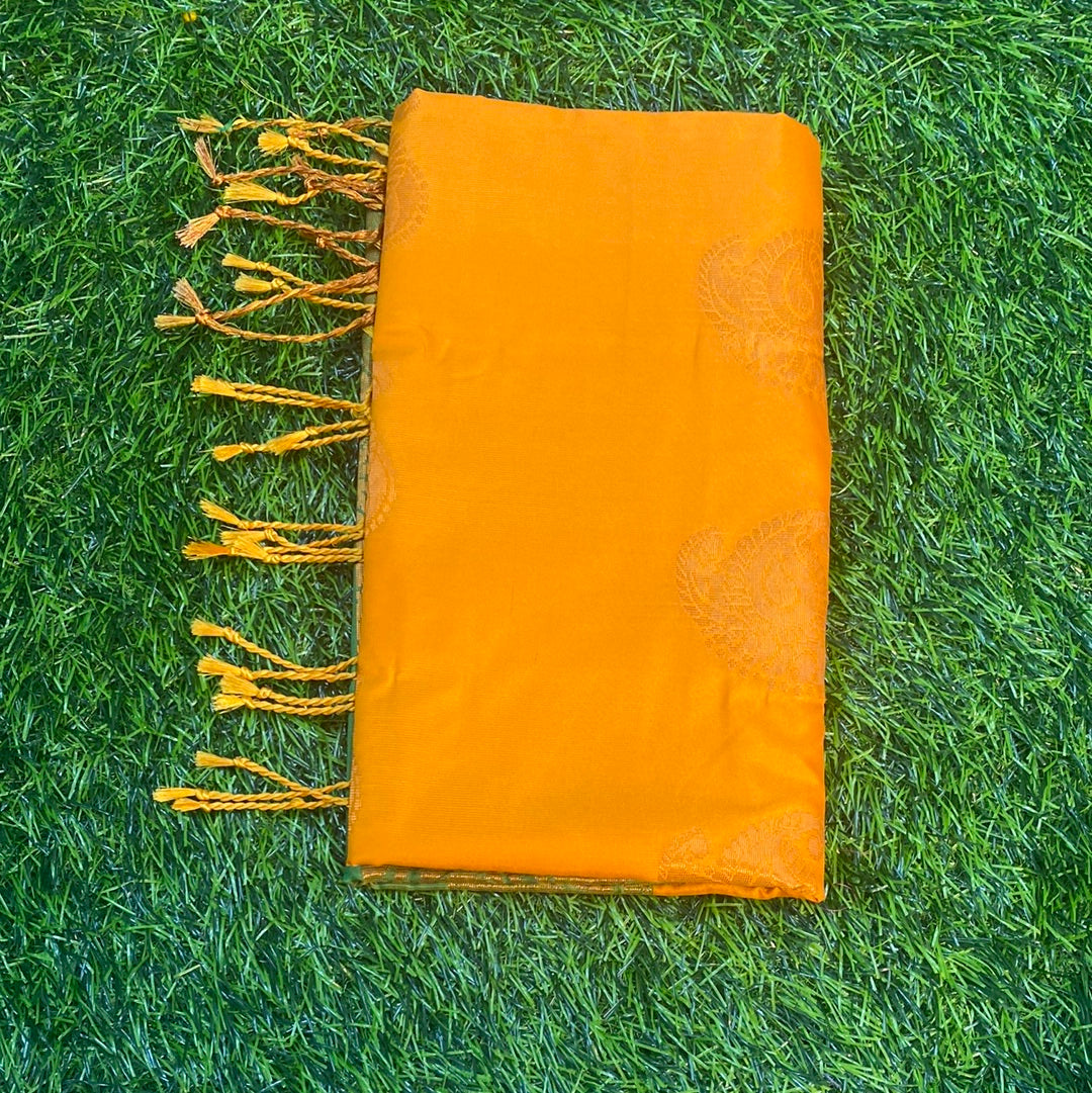 Kanjivaram Tissue Border Soft Silk Sarees (Orange and Green Colour)