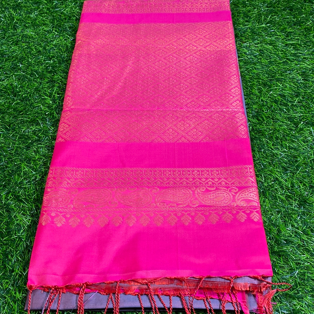 Kanjivaram Tissue Border Soft Silk Sarees (Purple and Pink Colour)