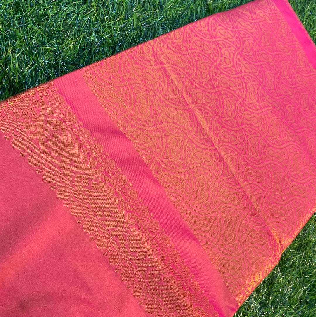 Kanjivaram Tissue Border Soft Silk Sarees (Lime Green and Pink)