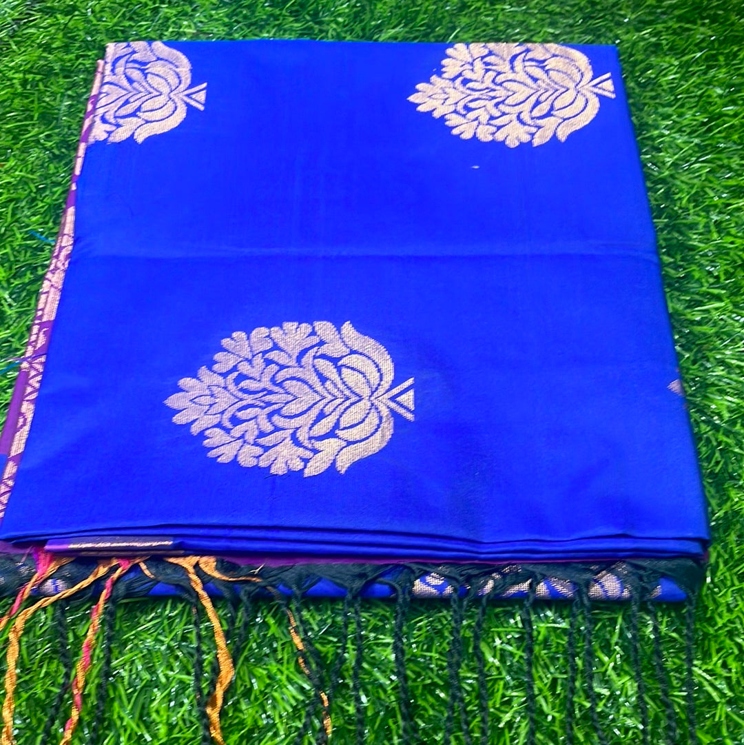 Kanjivaram Tissue Border Soft Silk Sarees (Royal Blue & Purple)