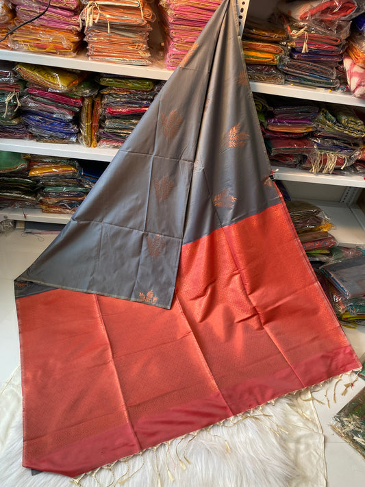 Kanjivaram Tissue Border Soft Silk Sarees (Grey & Pink)