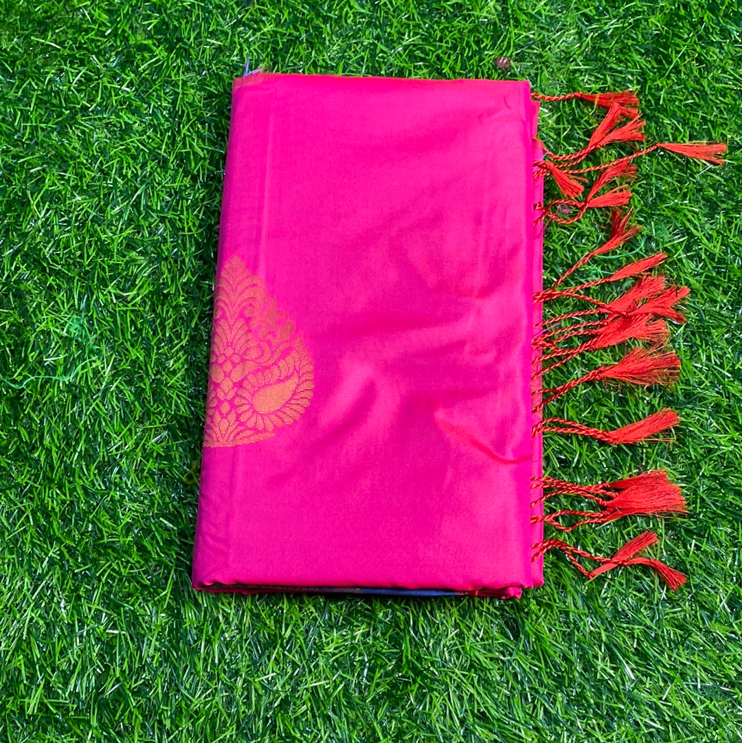 Kanjivaram Tissue Border Soft Silk Sarees (Pink and Blue Colour)