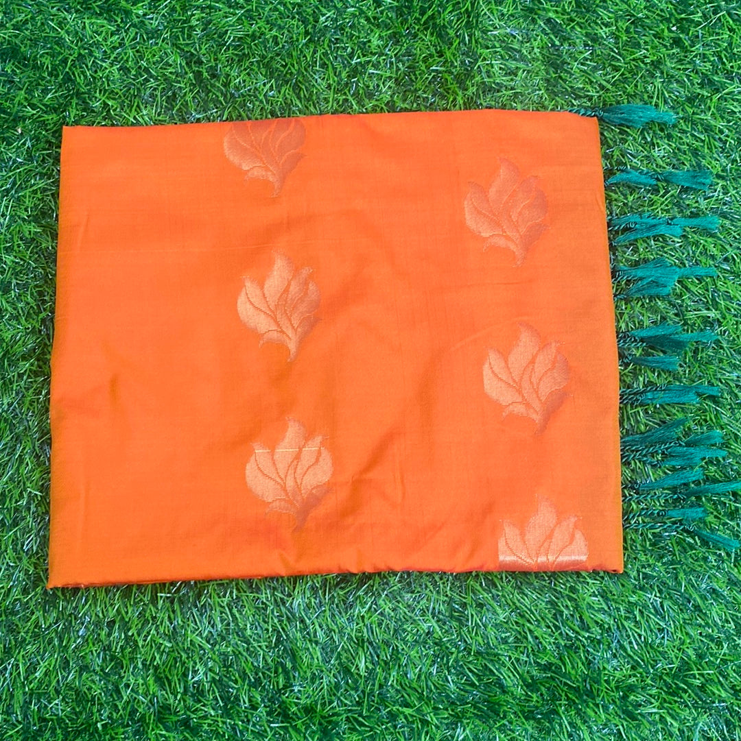 Kanjivaram Tissue Border Soft Silk Sarees (Orange and Green Colour)