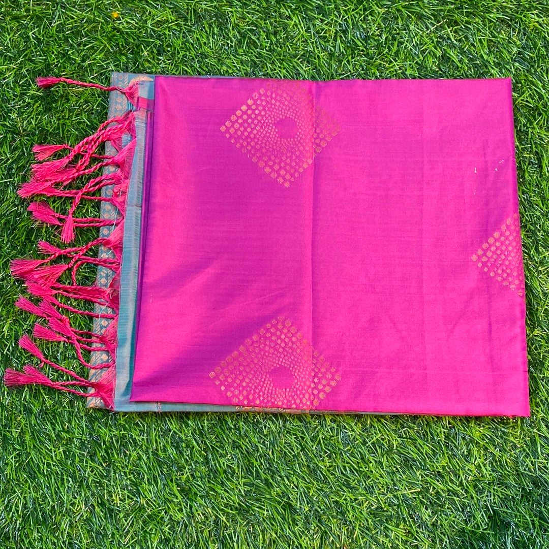 Kanjivaram Tissue Border Soft Silk Sarees (Pink and Green Colour)