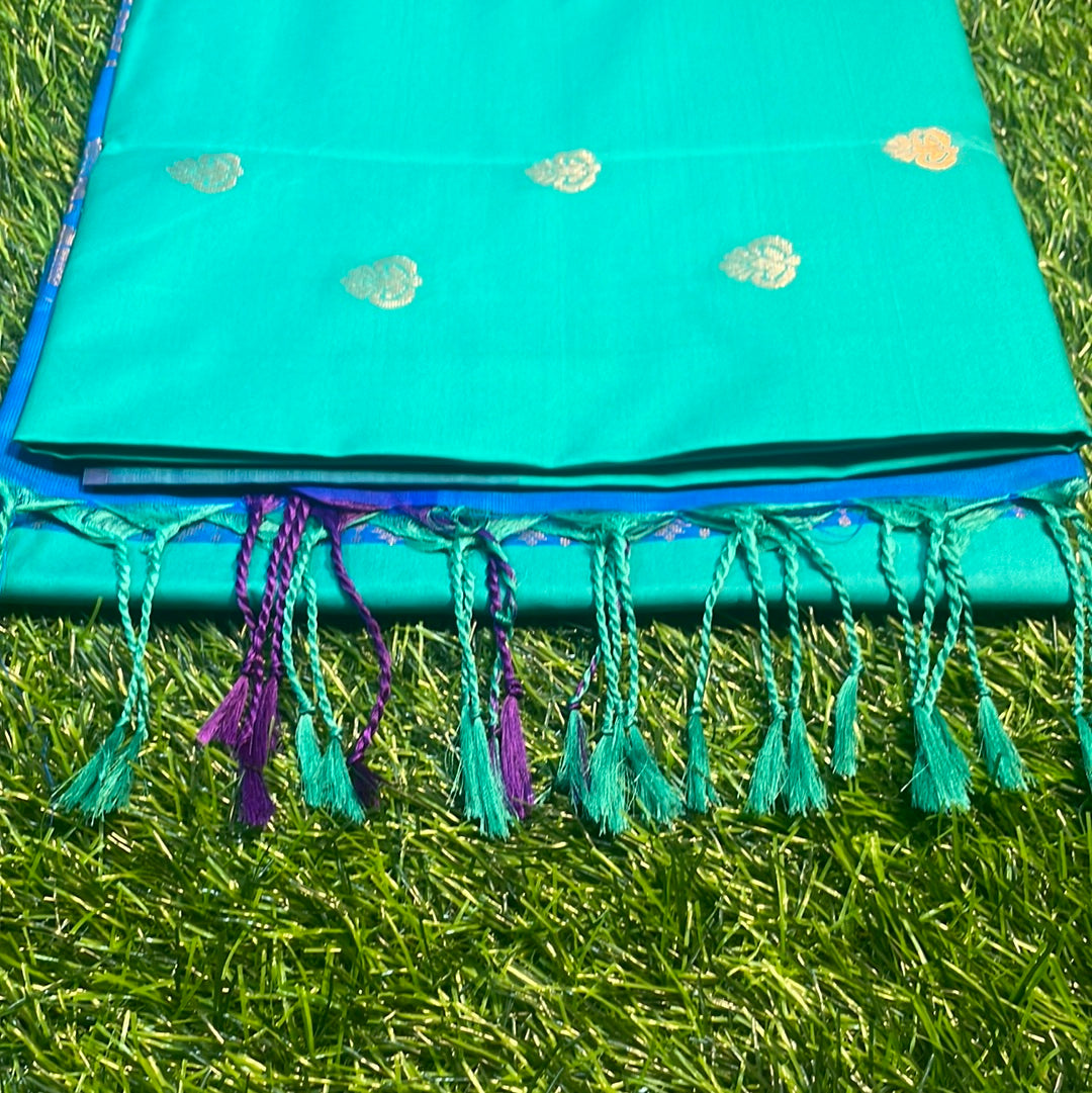 Kanjivaram Tissue Border Soft Silk Sarees (sea green and blue)