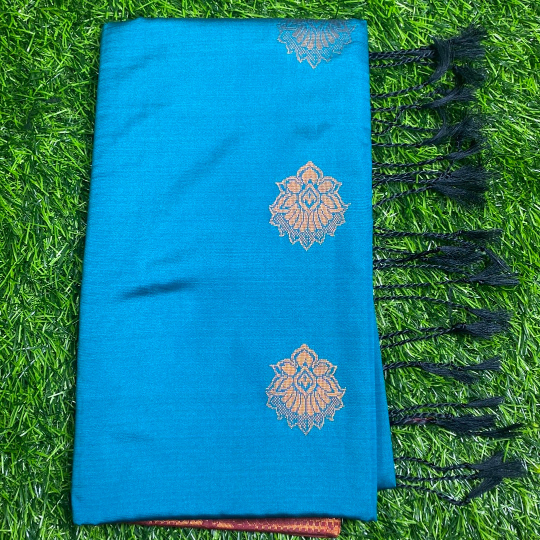 Kanjivaram Tissue Border Soft Silk Sarees (sea green and Maroon Color)