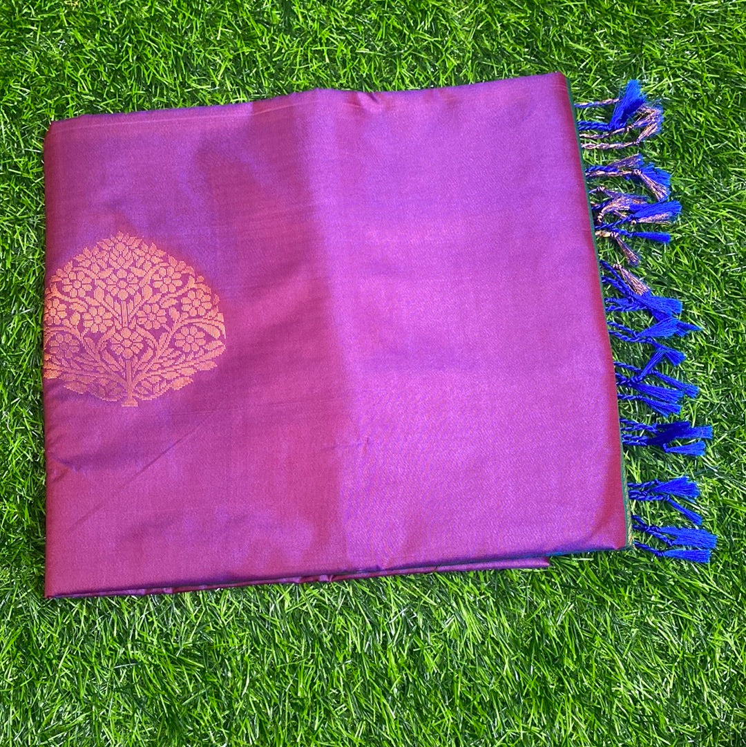 Kanjivaram Tissue Border Soft Silk Sarees (Purple and Green Colour)