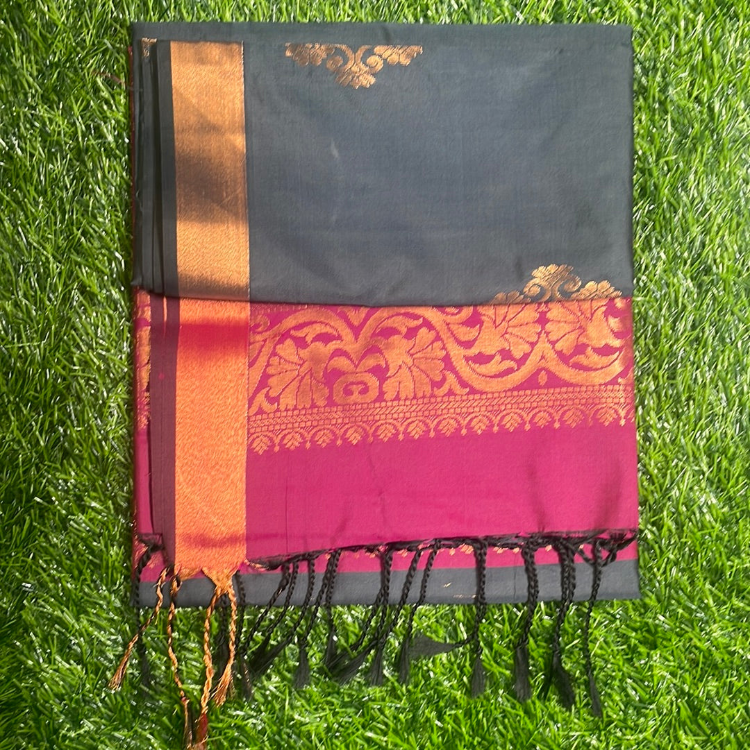 Kanjivaram Tissue Border Soft Silk Sarees (Grey and Pink)