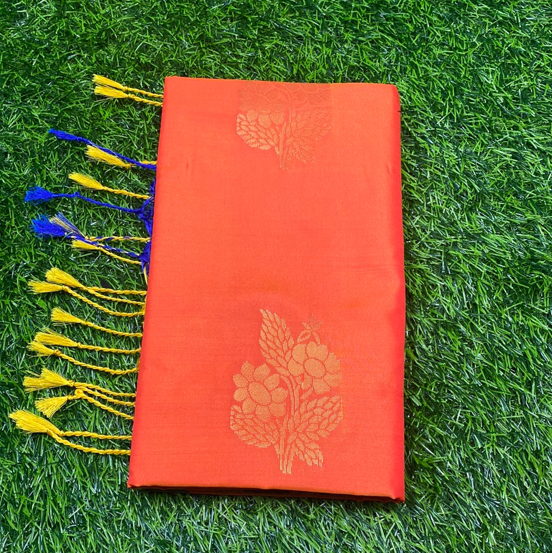 Kanjivaram Tissue Border Soft Silk Sarees (Orange and Blue Colour)