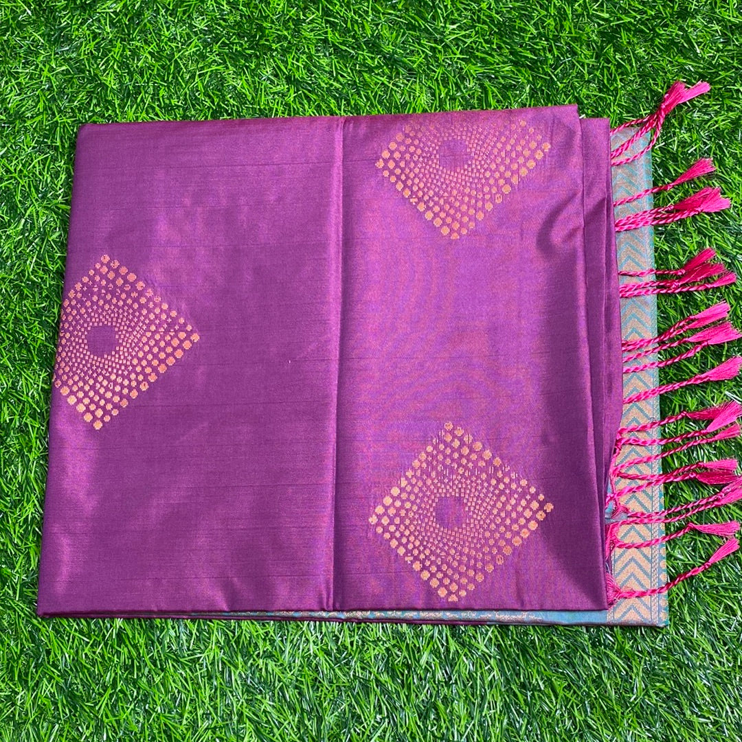 Kanjivaram Tissue Border Soft Silk Sarees (Purple and Sea Green Colour)