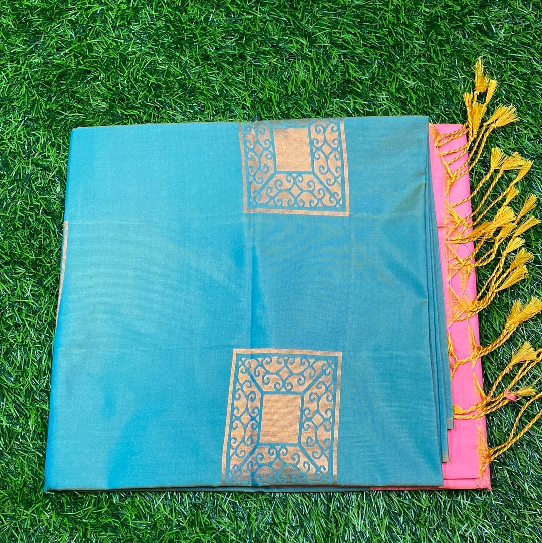Kanjivaram Tissue Border Soft Silk Sarees (Sea Green and Pink Colour)