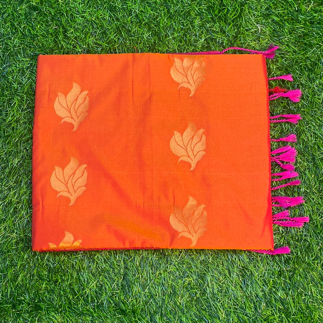 Kanjivaram Tissue Border Soft Silk Sarees (Orange and Pink Colour)