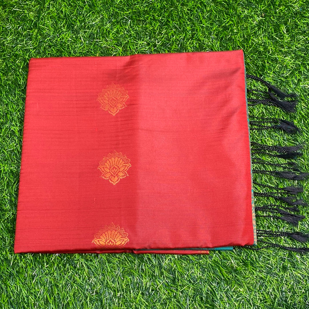 Kanjivaram Tissue Border Soft Silk Sarees (Maroon and Sea Green Colour)
