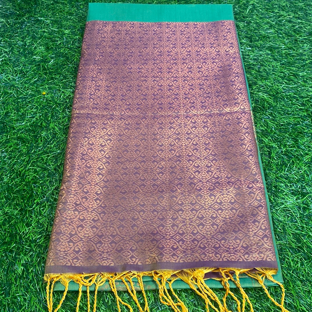 Kanjivaram Tissue Border Soft Silk Sarees (Green and Brown Colour)