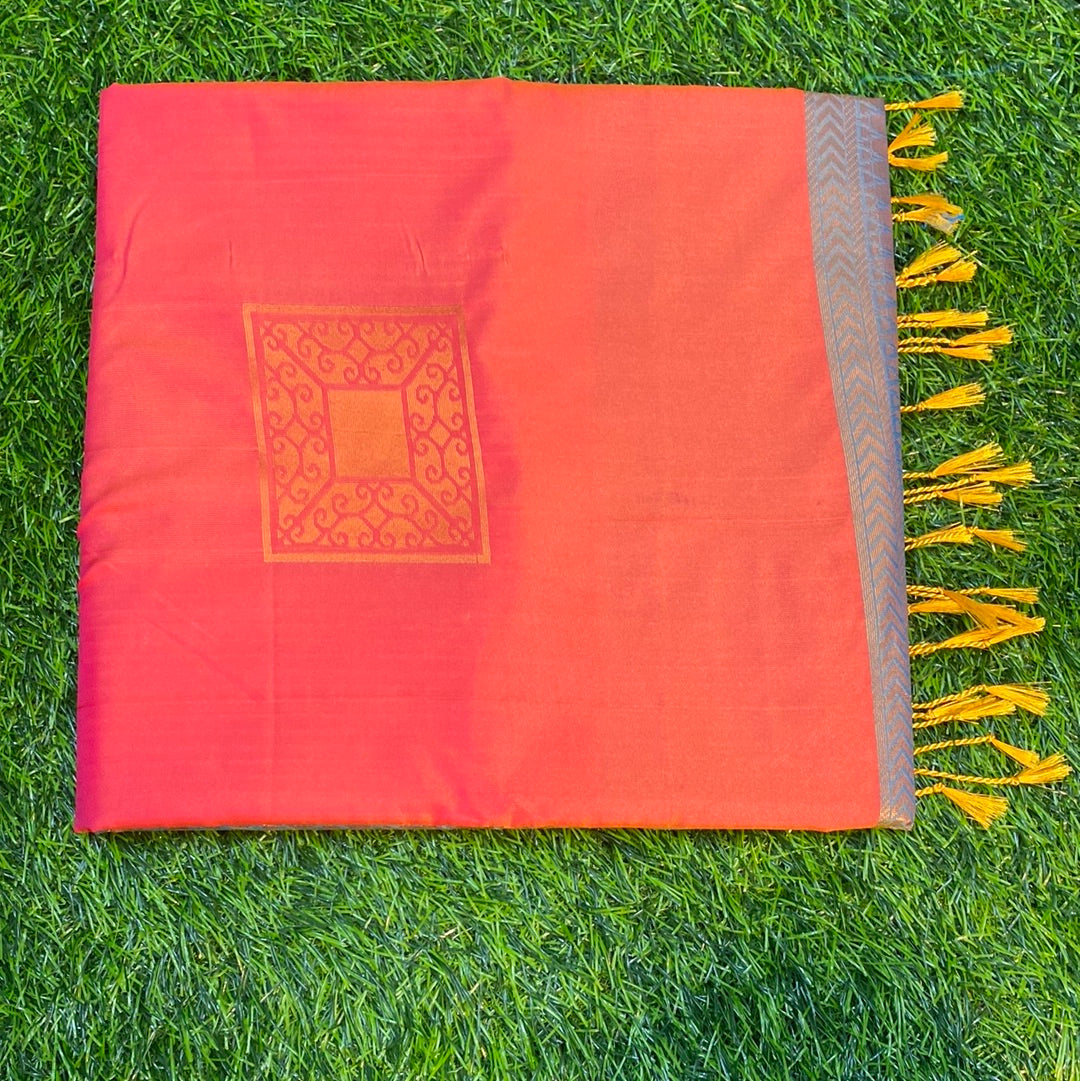 Kanjivaram Tissue Border Soft Silk Sarees (Corel(Light Orange) and Sea Blue Colour)